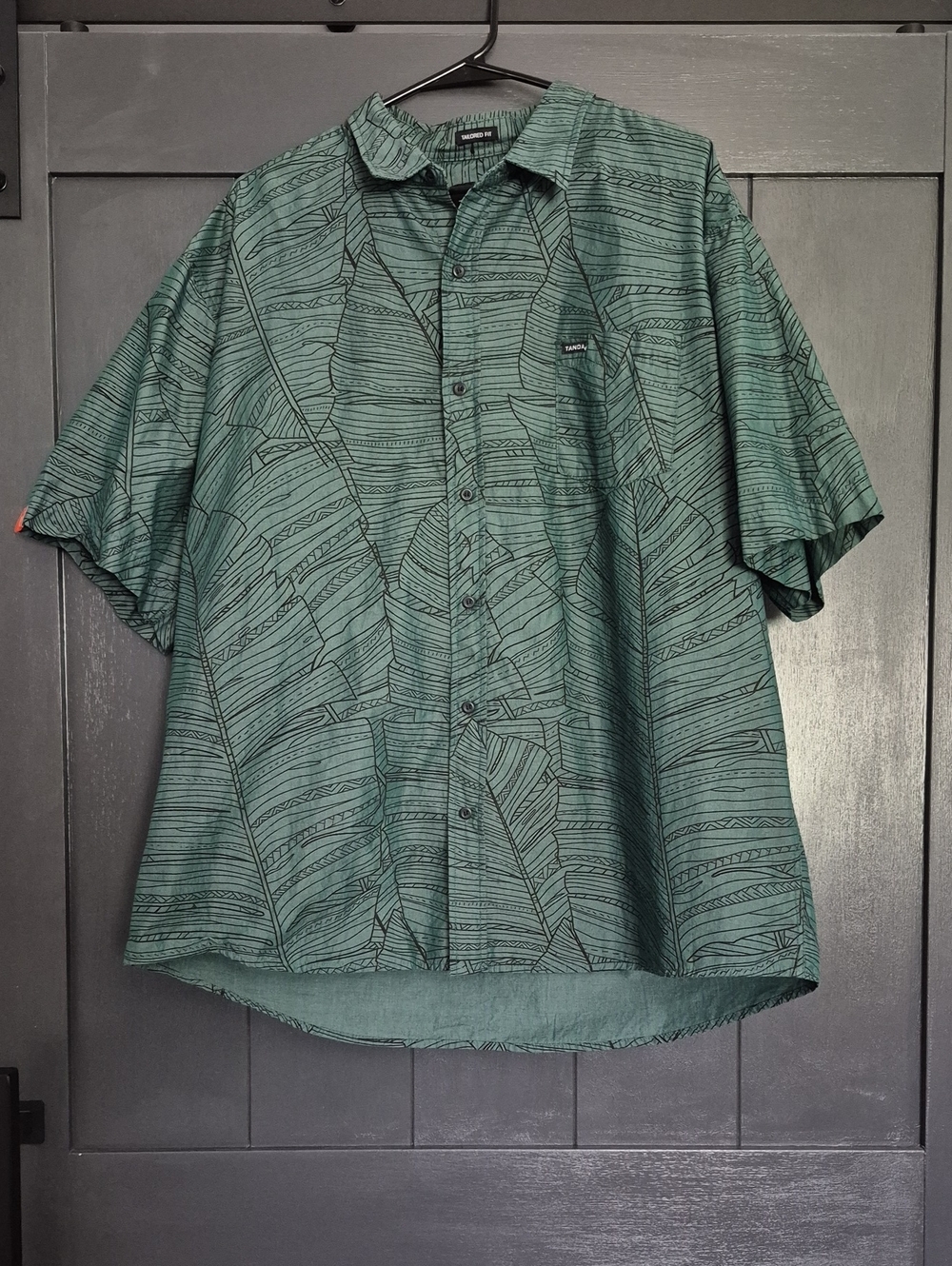 TANOA Teal Green Button-Down Leaf Print Shirt
